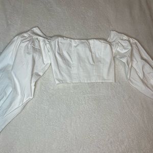 Off Shoulder Lantern Sleeve Crop Top